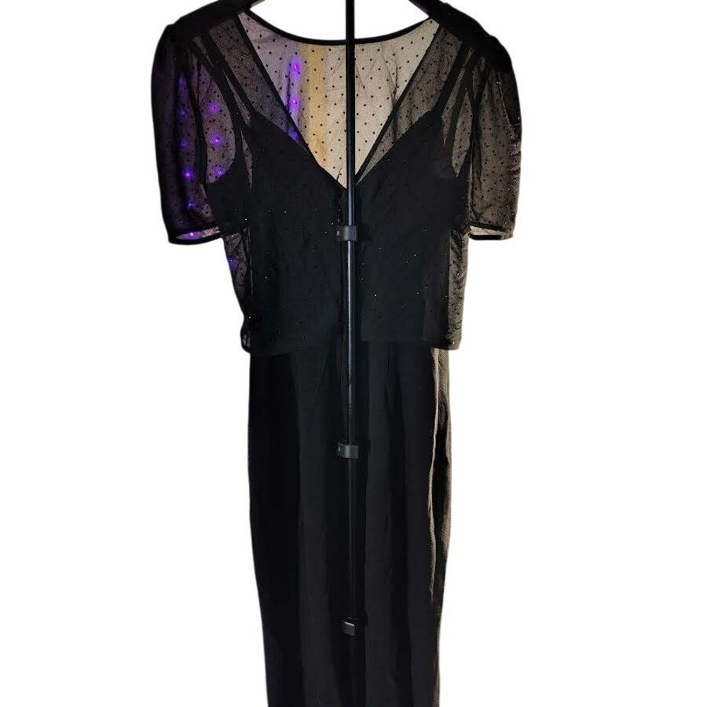 Dress The Population Black‎ Sheer Beaded V Neck Maxi Dress Size XS